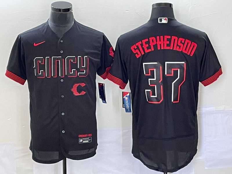Mens Cincinnati Reds #37 Tyler Stephenson Black 2023 City Connect Flex Base Stitched Jersey